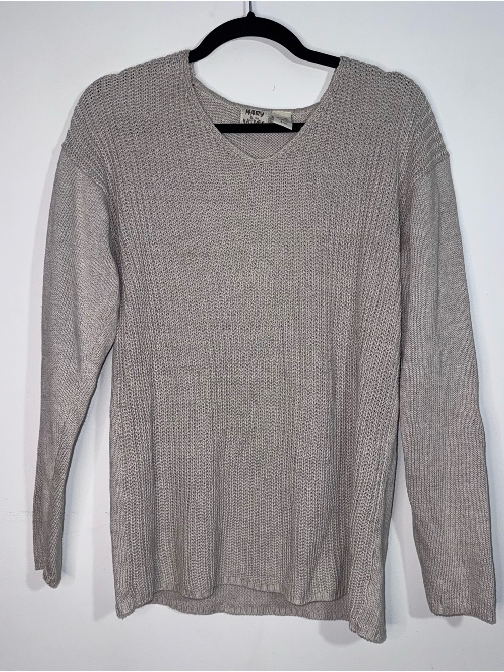 Mary & Natives Linen Cotton Knit Sweater Beige Lightweight V Neck S M